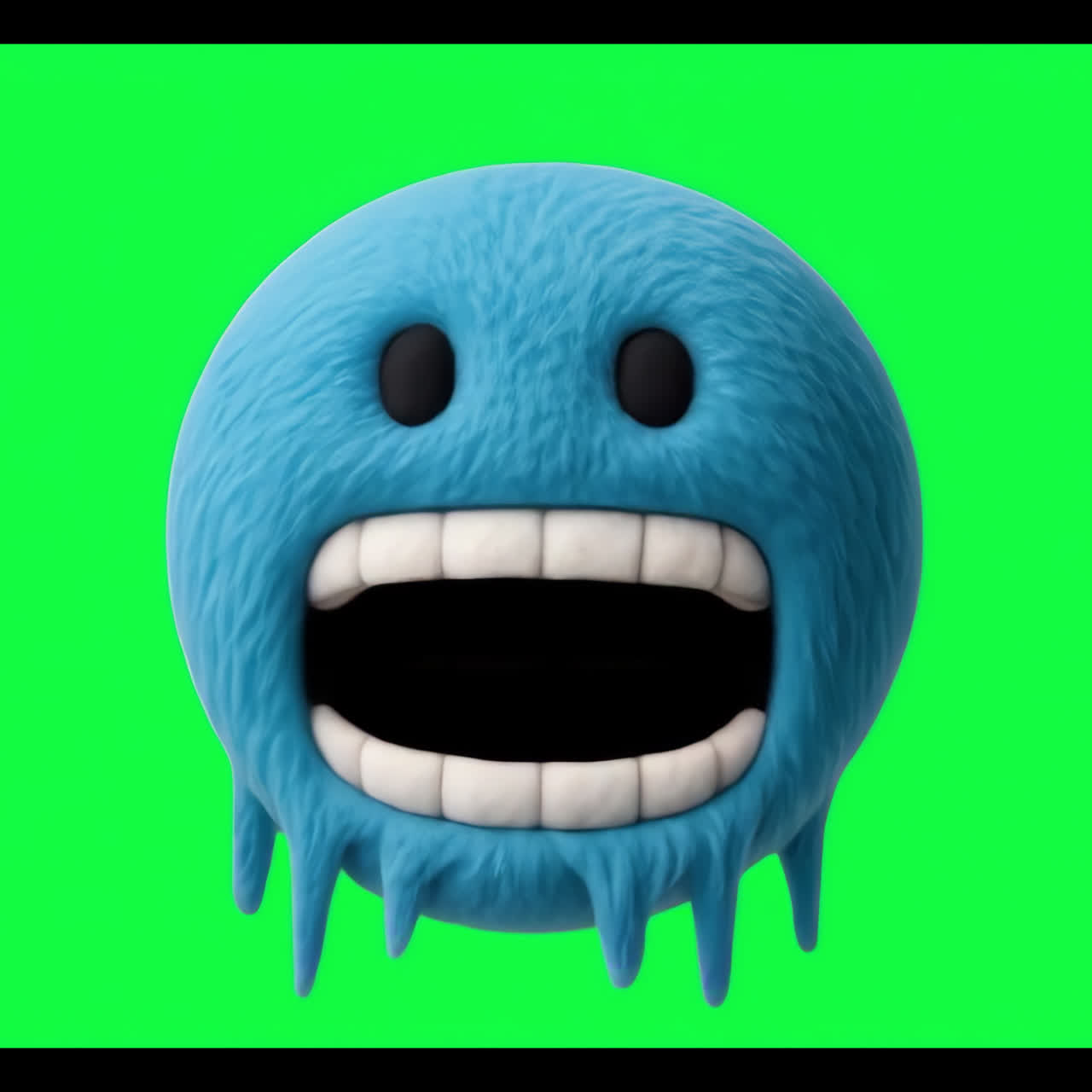 Furry blue emoji with teeth animation isolated asset, transparent 4K video, alpha channel, ProRes