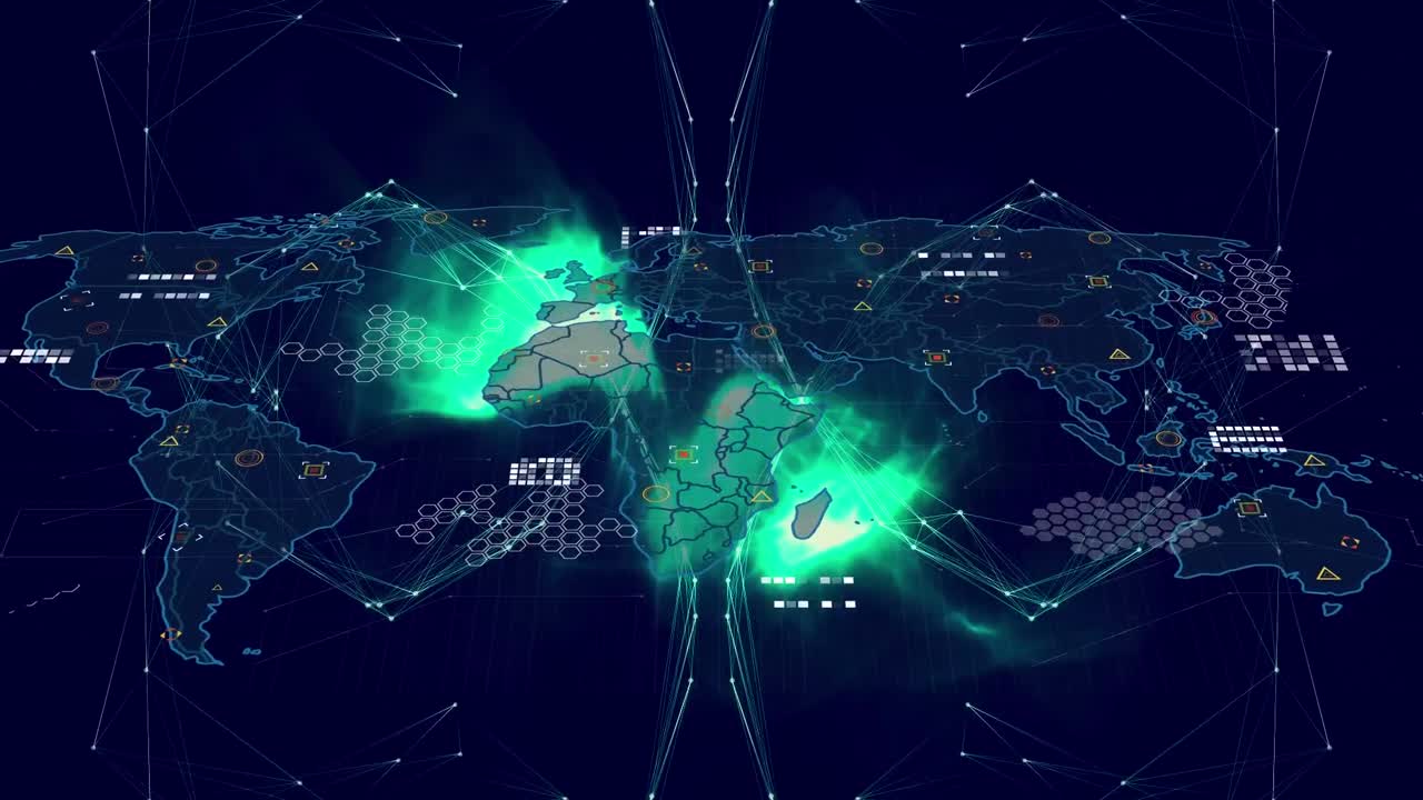 파란색 배경에 대한 세계 지도에 대한 연결 네트워크의 지구