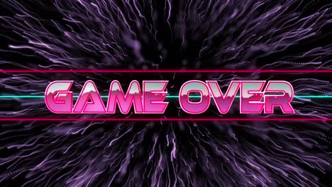 Animation-of-game-over-text-over-geometrical-moving-shapes-and-fireworks