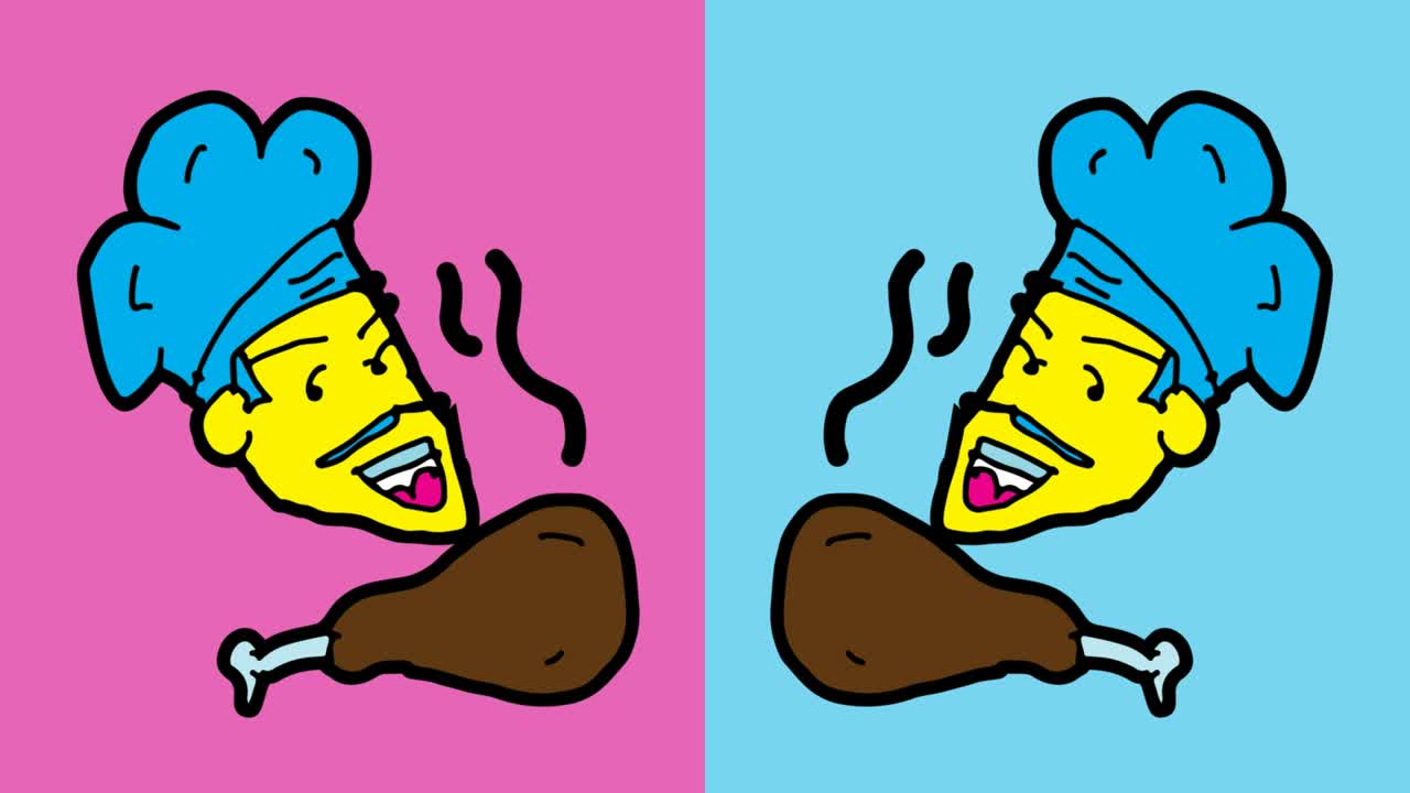 아이들이 팝 아트 그림을 그리고 있습니다. 김 고기와 요리사의 주제로 매이지 않는 배경입니다.