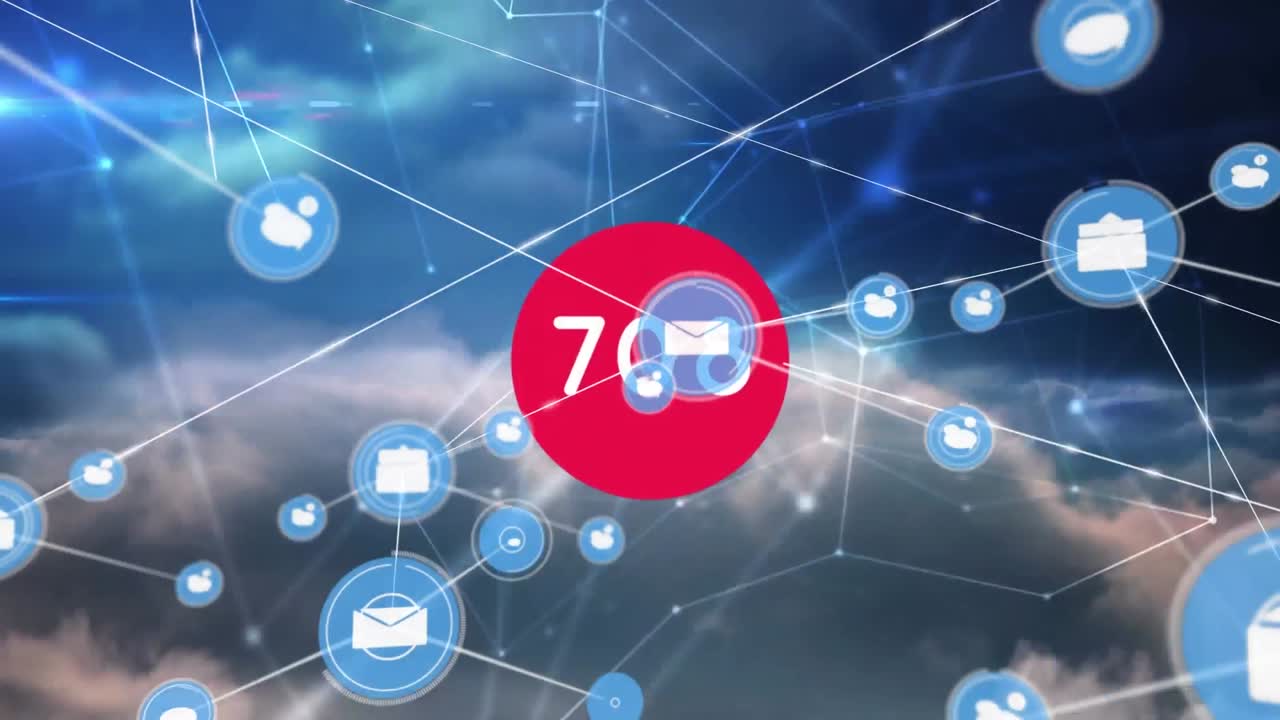 하늘 위의 연결 및 번호 네트워크의 애니메이션