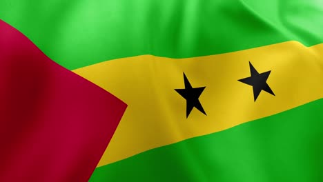 waving flag of sao tome and principe animation, green, yellow, red with black stars, national symbol