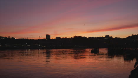 wide shot epic sunset view porto riverside, portugal