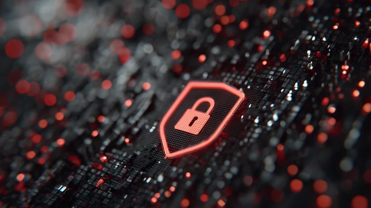 An Artistic Representation of Cybersecurity: A Close-Up of a Lock Icon Set Against a Background of Digital Particles Reflecting Protection and Safety