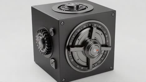a high-tech safe with complex dial mechanism and ventilation, showcasing modern security features and ingenious locking system for enhanced protection