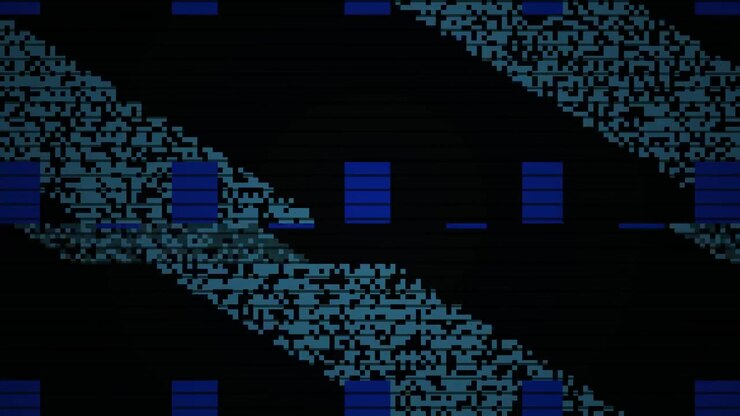 Abstract Digital Glitch Background with Moving Blue Pixelated Stripes