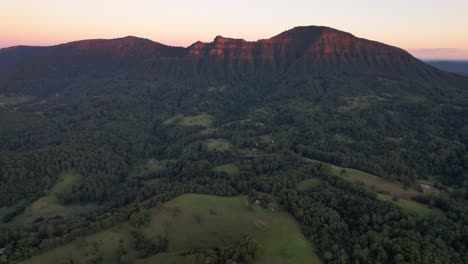 Distant-View-Of-Mount-Burrell-At-Sunset-Within-Nightcap-National-Park,-Tweed-Shire,-New-South-Wales,-Australia