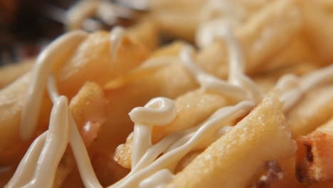 close-up of french fries with mayonnaise