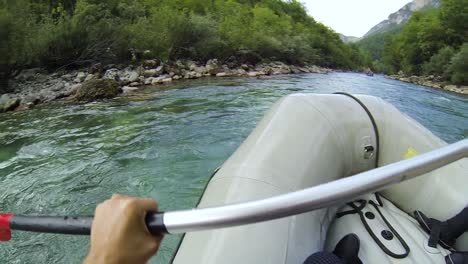 Kayaking-true-the-river-Tara-in-Bosnia-and-Herzegovina,-Driving-down-the-river,-having-fun-and-adventure-in-this-beautiful-country
