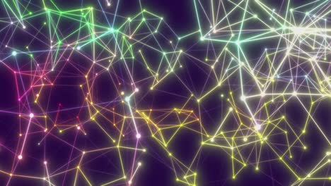 plexo de líneas geométricas abstractas azules y violetas con triángulos y puntos en movimiento sobre un fondo negro. animaciones de bucle.