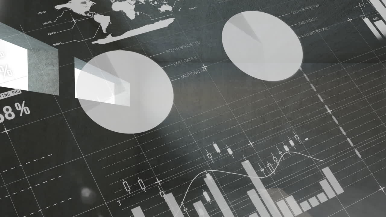 animación del procesamiento de datos financieros y el registro de estadísticas sobre un fondo gris