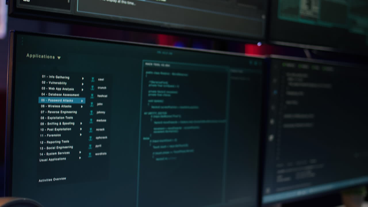 Extreme close up of software interface on PC screens showing lines of code