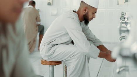 muslim, hygiene and men washing before prayer