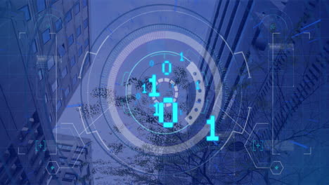 animación del procesamiento de datos sobre edificios modernos