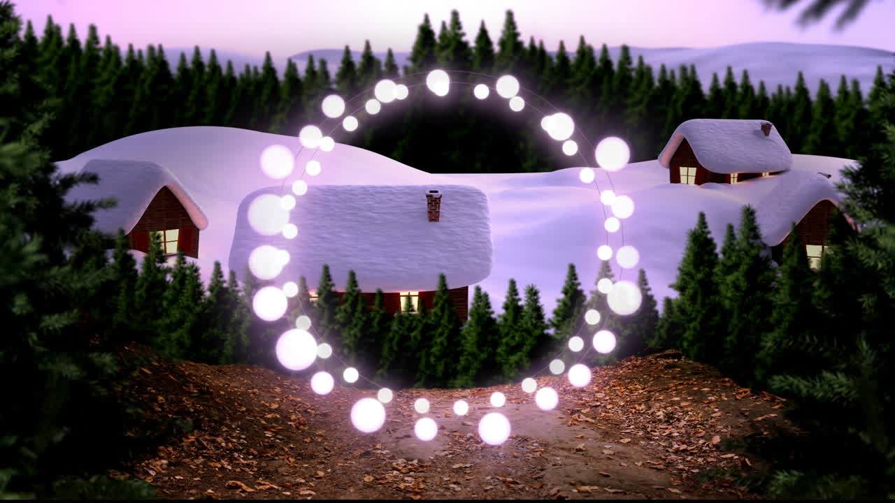 집과 나무와 함께 겨울 풍경에 대한 장식적인 요정 불빛