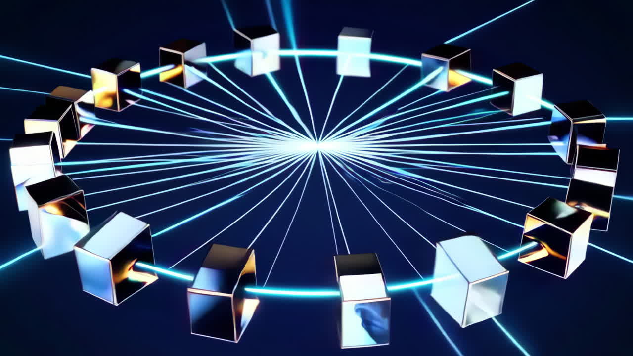 Abstract 3D Cubes in a Circle with Glowing Lines