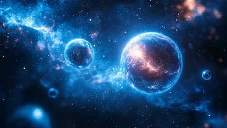 two glowing planets in a nebula