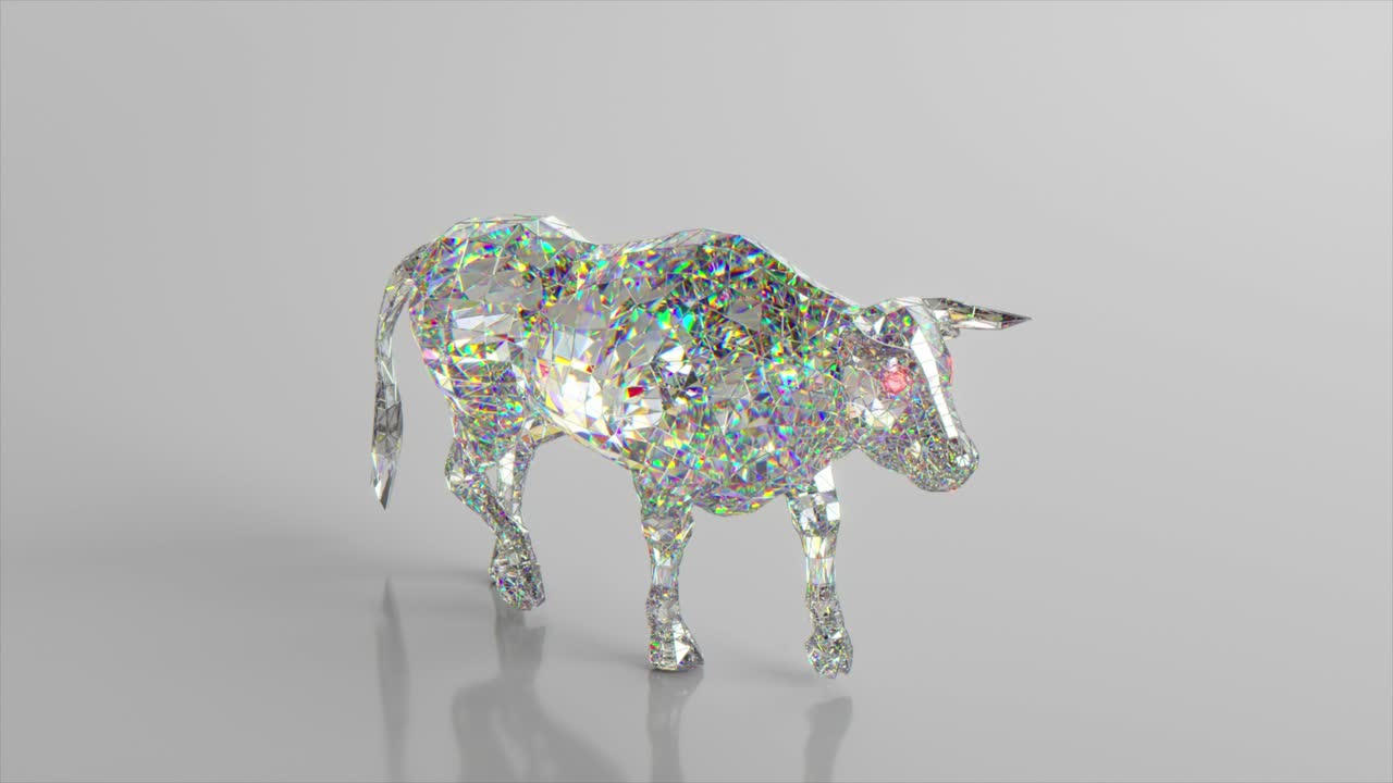 산책 다이아몬드 황소: 자연과 동물의 개념, 낮은 폴리, 색, 3d 애니메이션