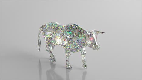 walking diamond bull. the concept of nature and animals. low poly. white color. 3d animation of seamless loop