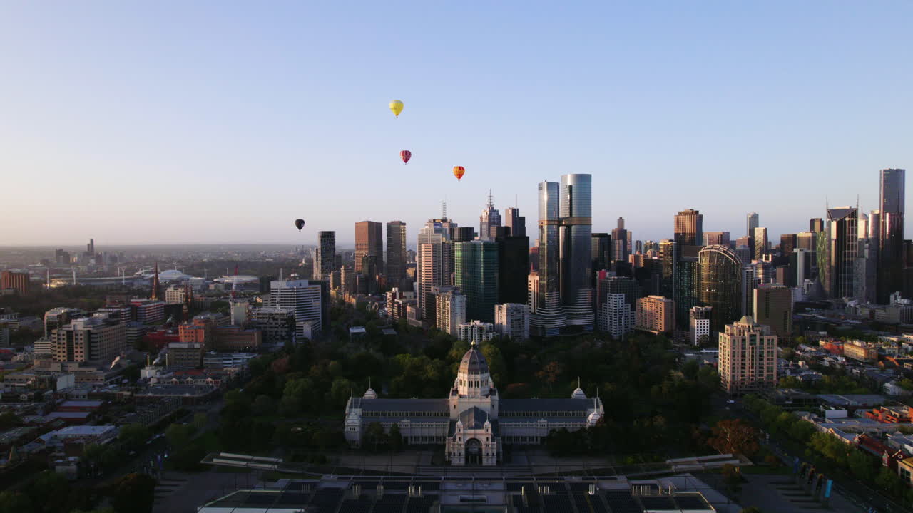 Aerial view away from the Royal Exhibition Building and the skyline of Melbourne