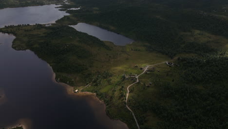 aerial shot of cabins in the telemark norway