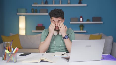 estudiante masculino con el ojo seco.