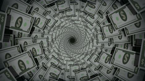 abstract dollar bill spiral 3d tunnel background looped animation.