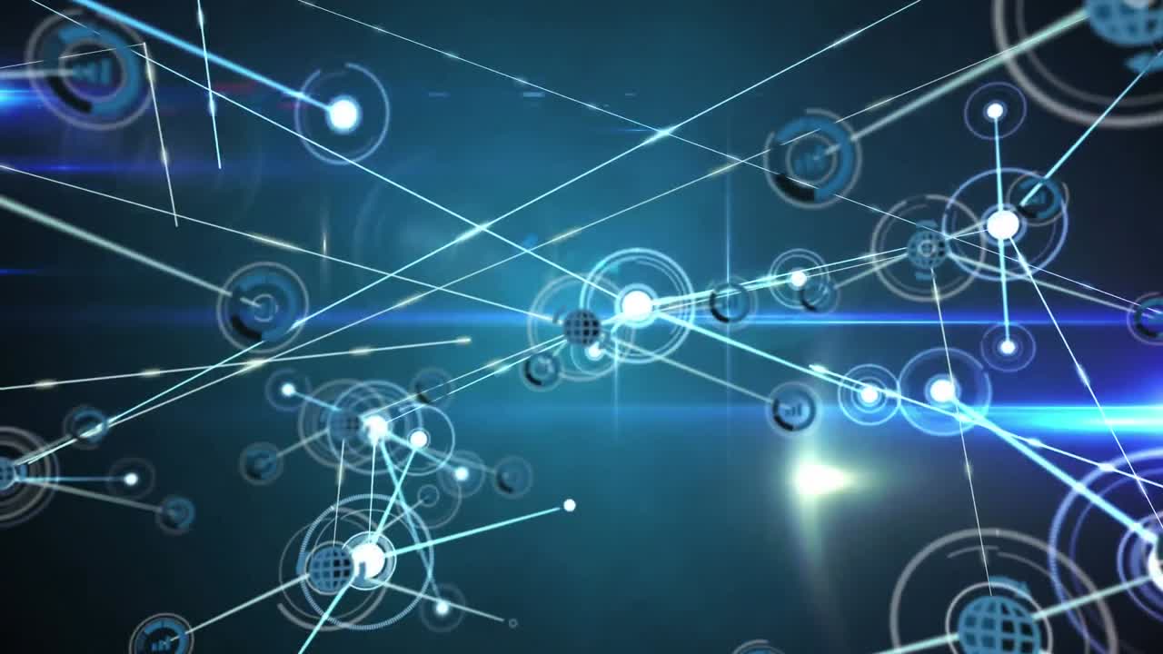animación de redes de conexiones con iconos sobre fondo negro