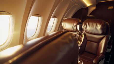 luxury private jet interior with champagne
