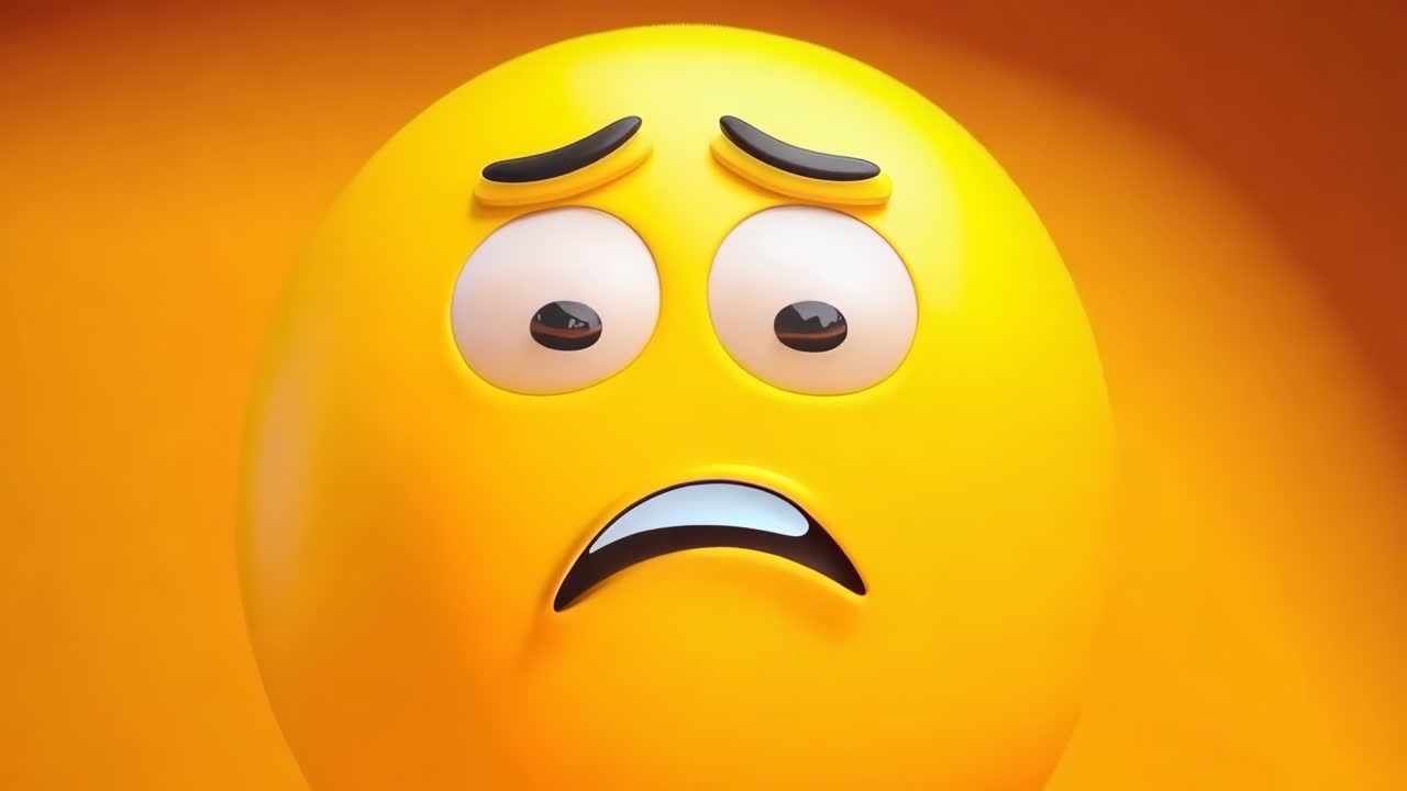 una cara sonriente amarilla con una expresión triste en su cara