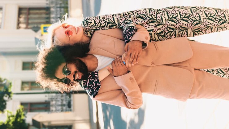 Happy Couple Hugging on the Street