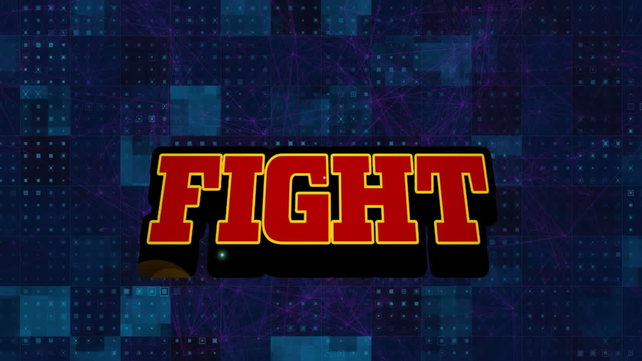 animación de texto de lucha sobre puntos y cuadrados conectados contra un fondo abstracto
