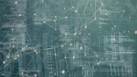 animazione generata digitalmente di un disegno doodle città con collegamenti di connessione