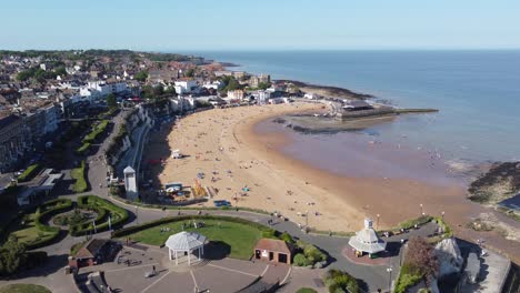 broadstairs kent seaside town and beach panning drone aerial view