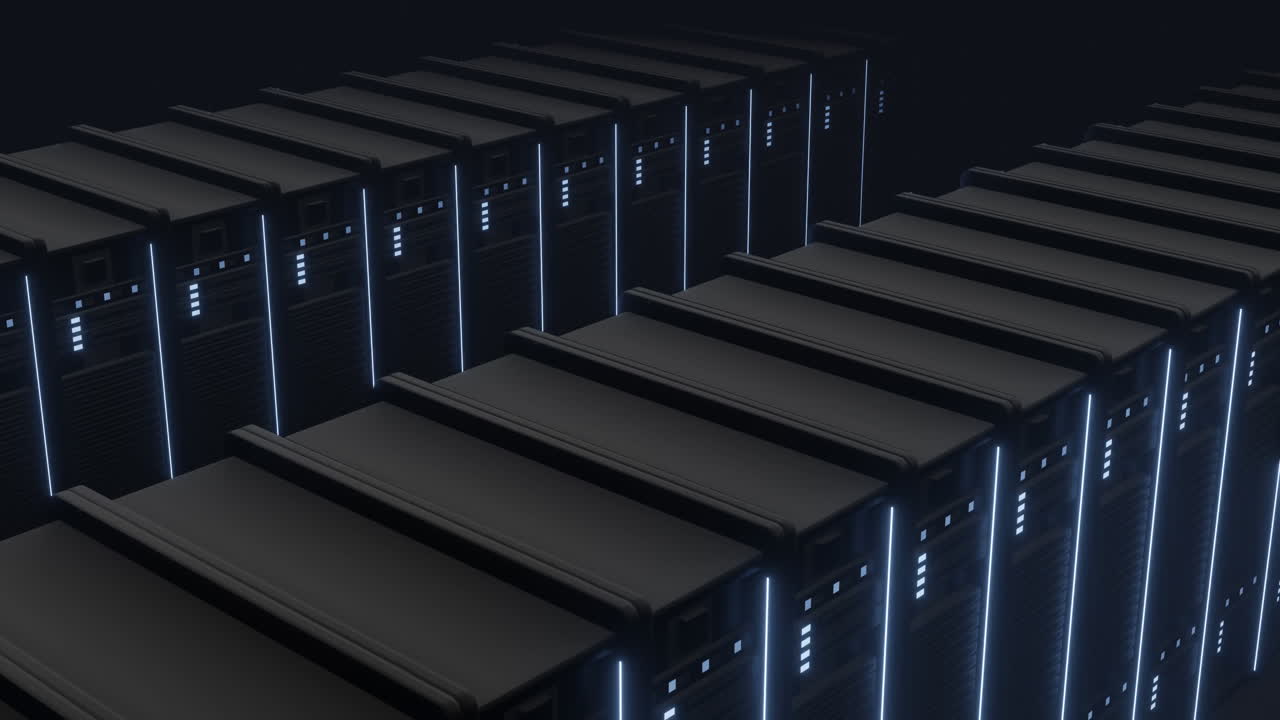 Animation of lights flickering on servers in server room