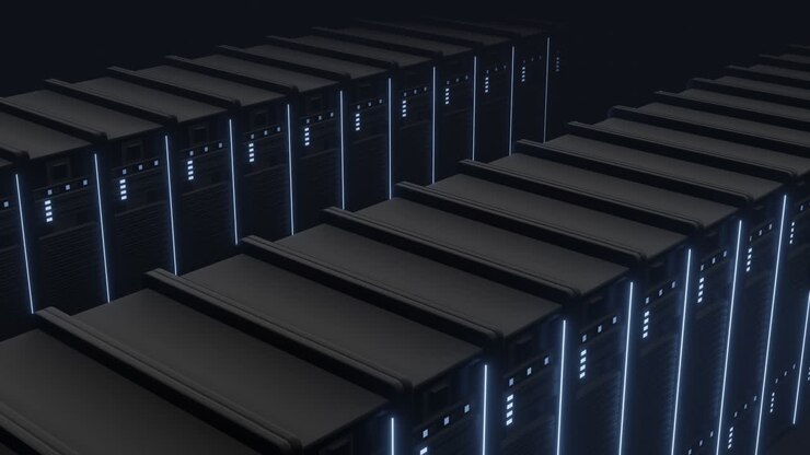 Animation of lights flickering on servers in server room