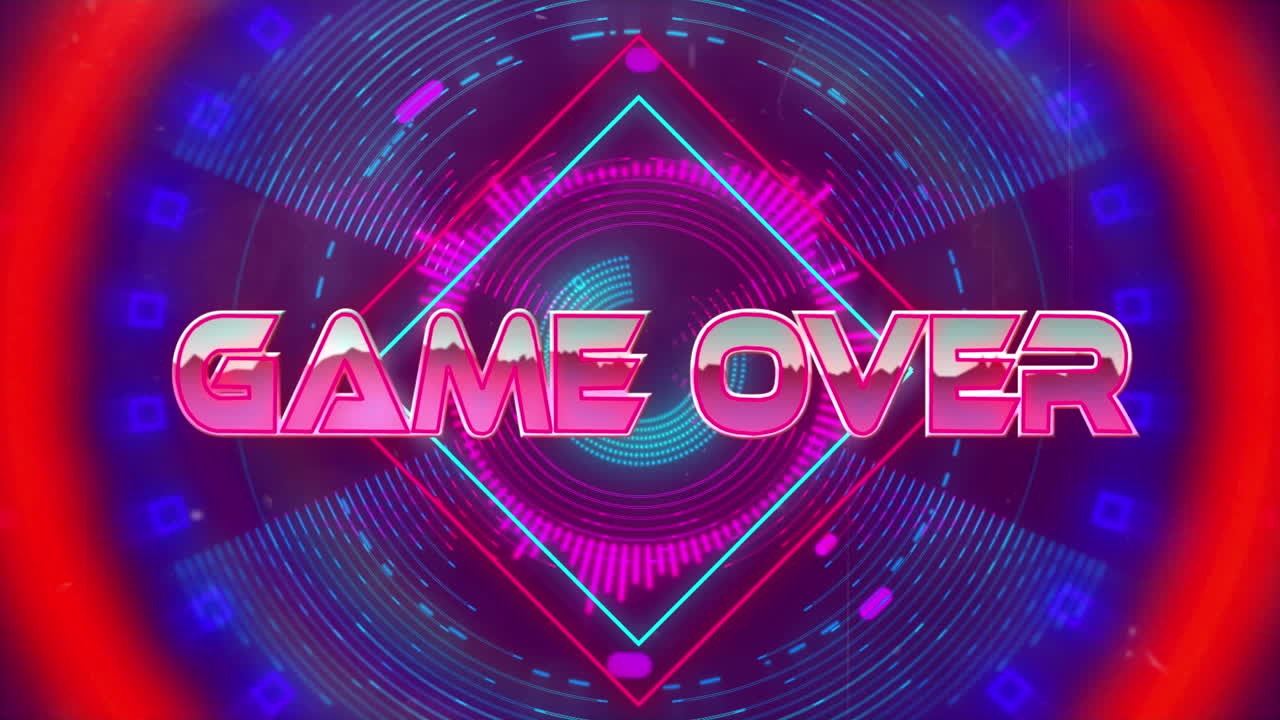 Animazione di game over nello spazio digitale astratto