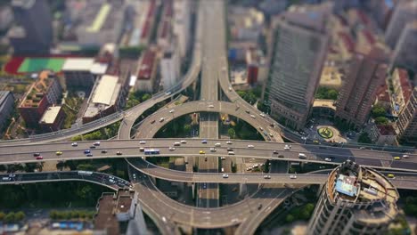 sunny day shanghai city famous traffic round road junction aerial top view 4k tilt shift china