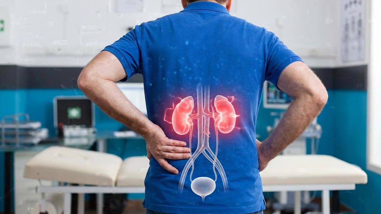 Anatomical Highlight of Human Kidneys Pain on Male Back