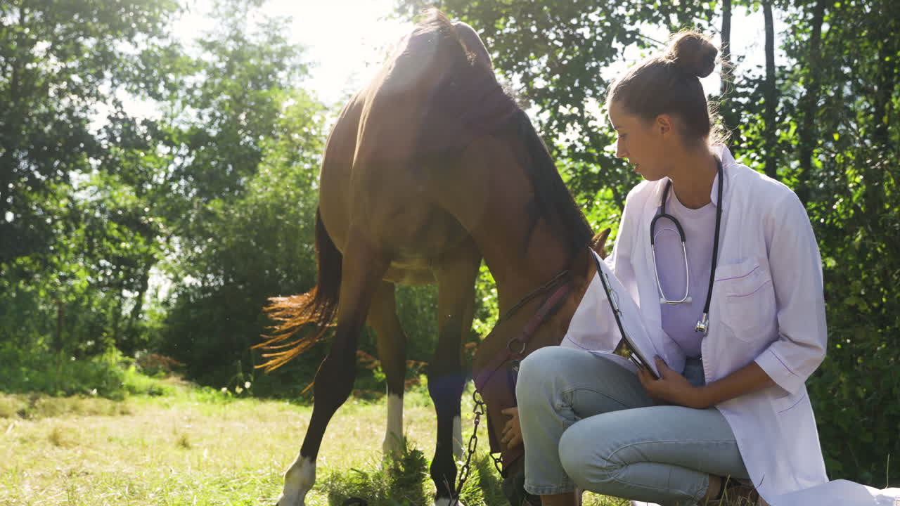 mujer con caballo en una parcela