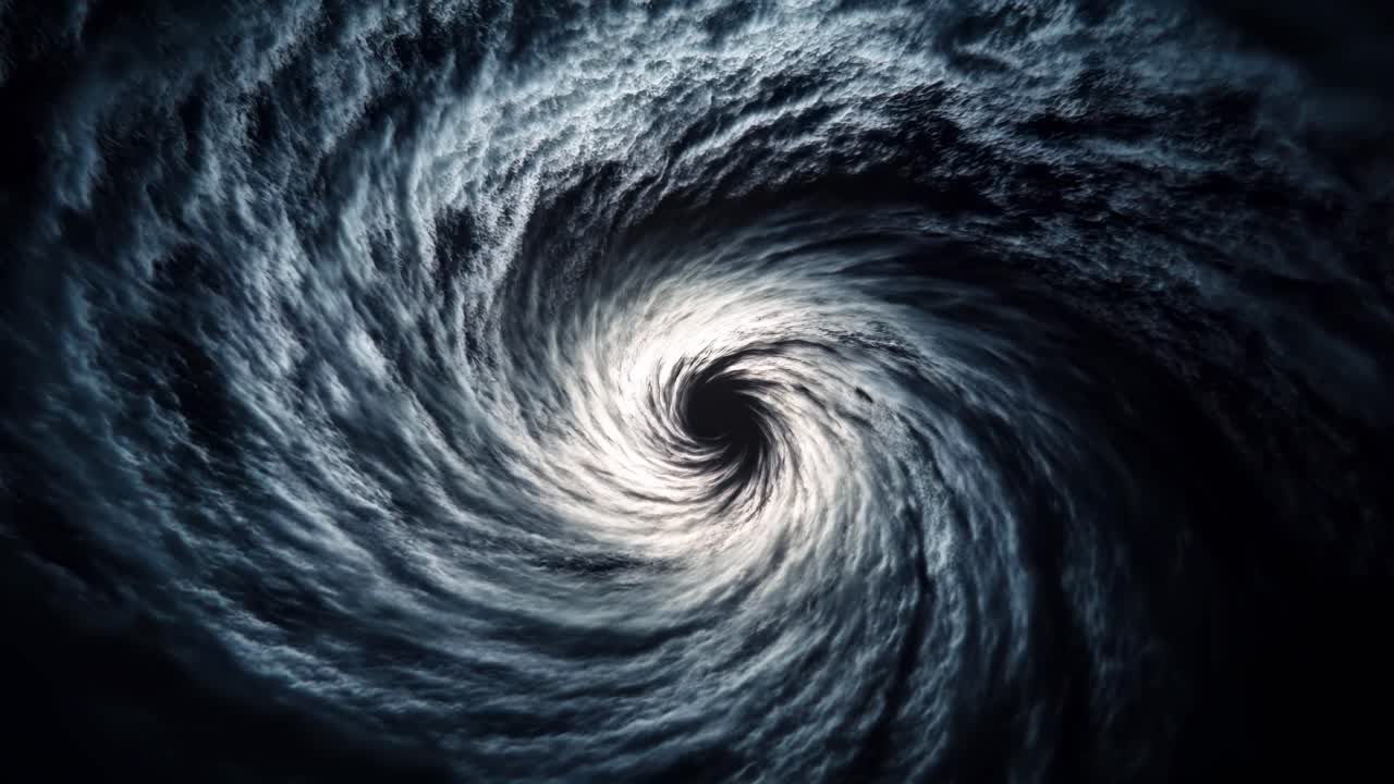 Vue aérienne spectaculaire d'un vortex de tempête tourbillonnant, capturant le mouvement et l'énergie intenses