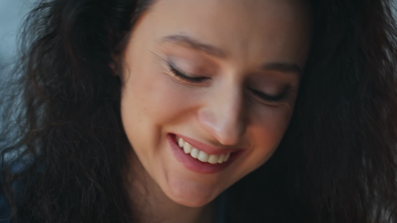 Portrait smiling woman studying at home. Joyful manager working in evening light