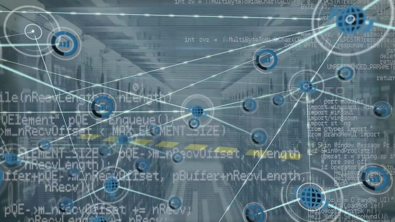Animation of network of connections over server room