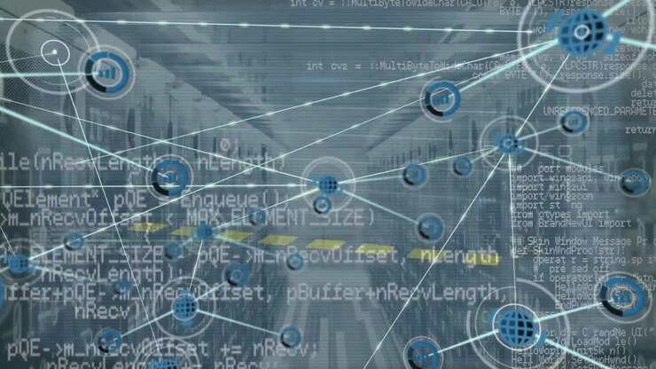 Animation af netværk af forbindelser over serverrum