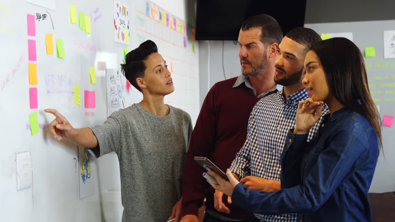 Executives discussing over sticky note 4k