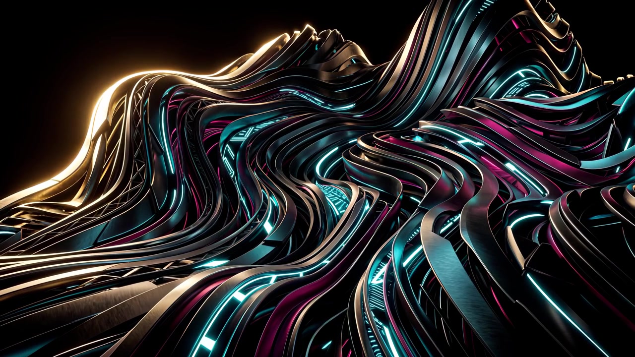 Abstrakt 3D-bevægelsesbaggrund med lysende neon-bølgelinjer