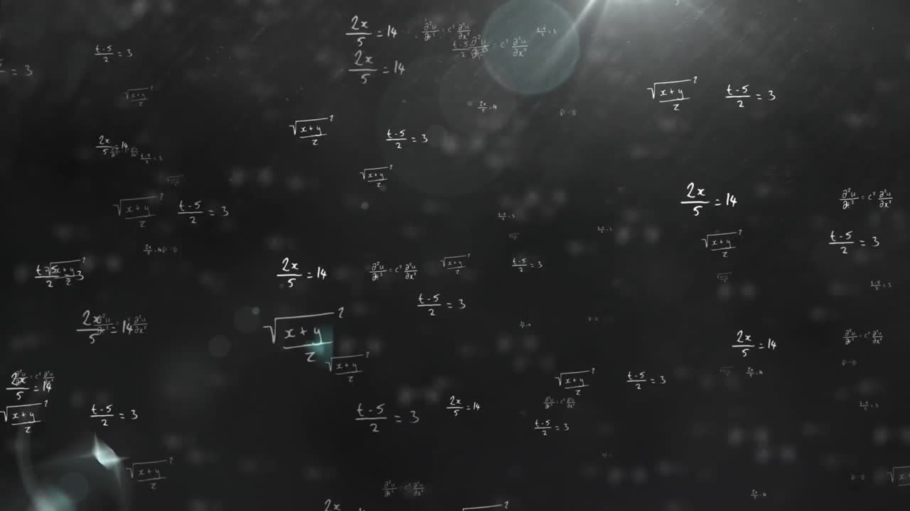Animazione di disegni e formule matematiche su luci su sfondo scuro