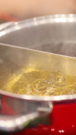 cocción de la olla caliente con las manos preparando ingredientes
