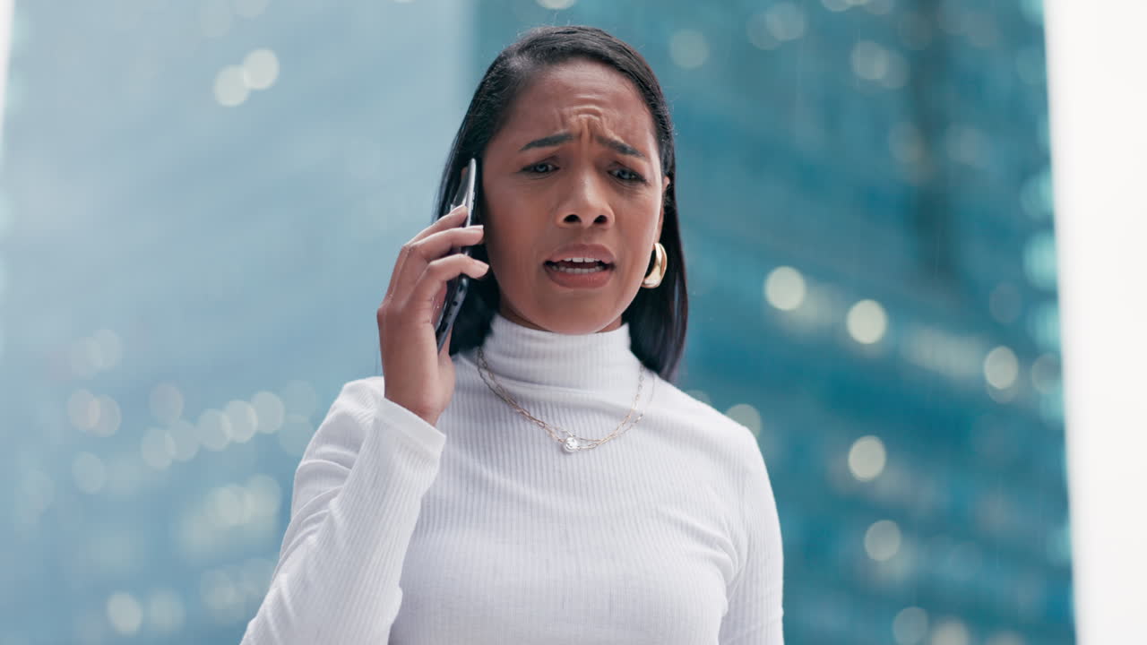 City, phone call and woman yelling
