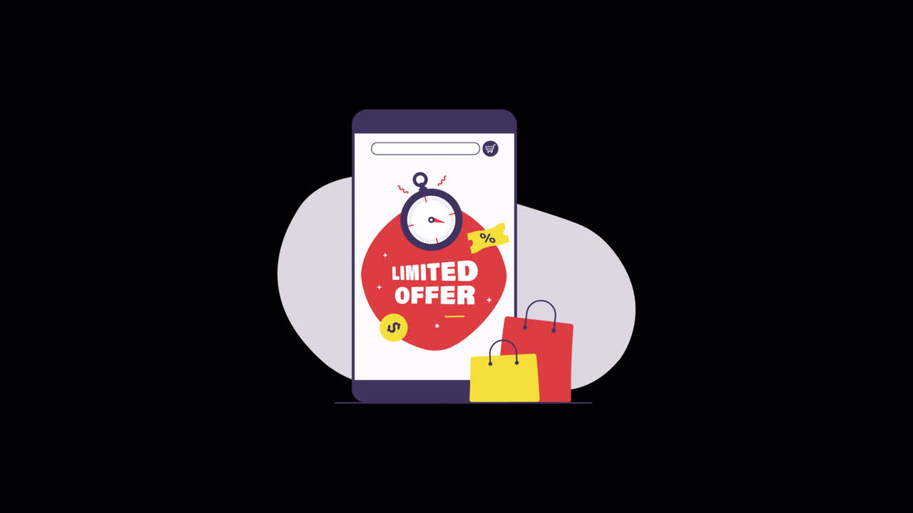 Animated Smartphone Showing Limited Offer for Online Shopping